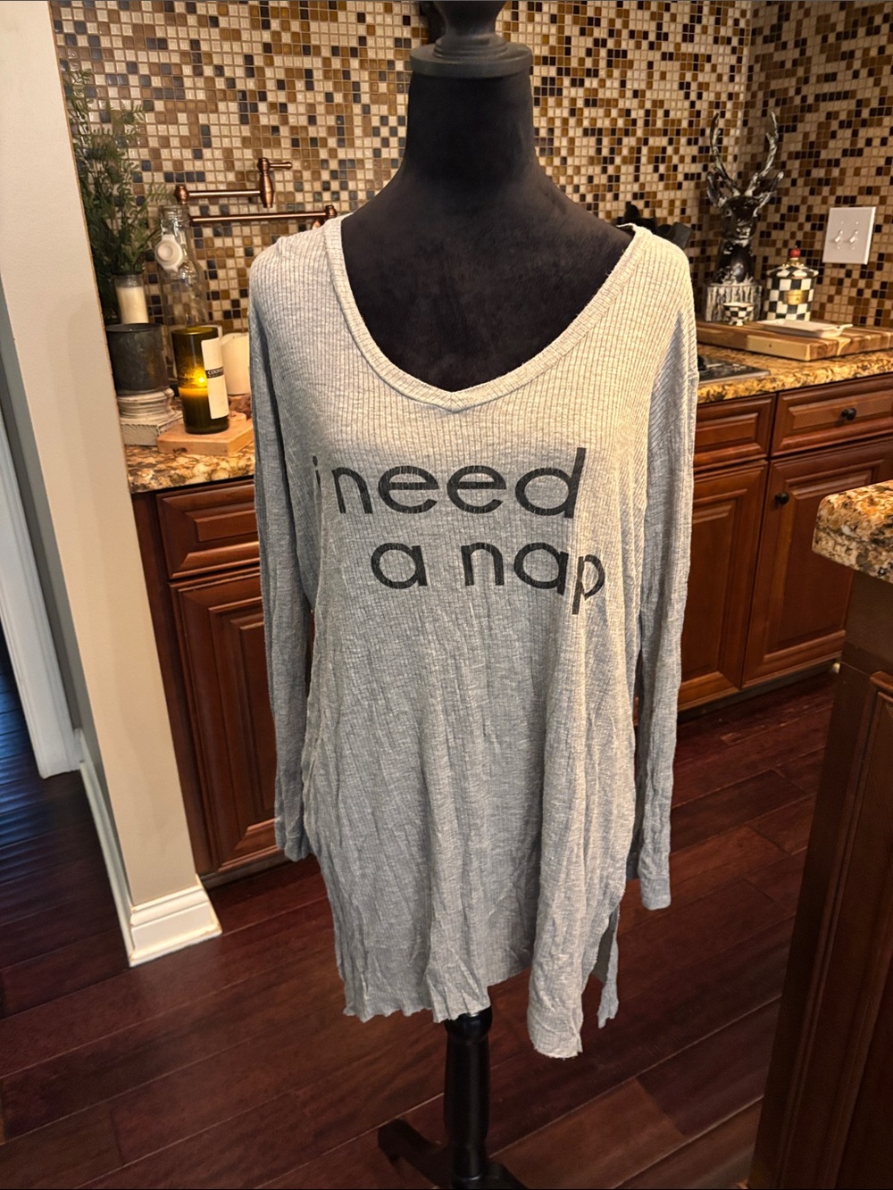 Gray Long-Sleeve Sleep Top - I Need A Nap